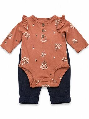 Carter's Rust Floral Ruffle Bodysuit and Navy Pants Set